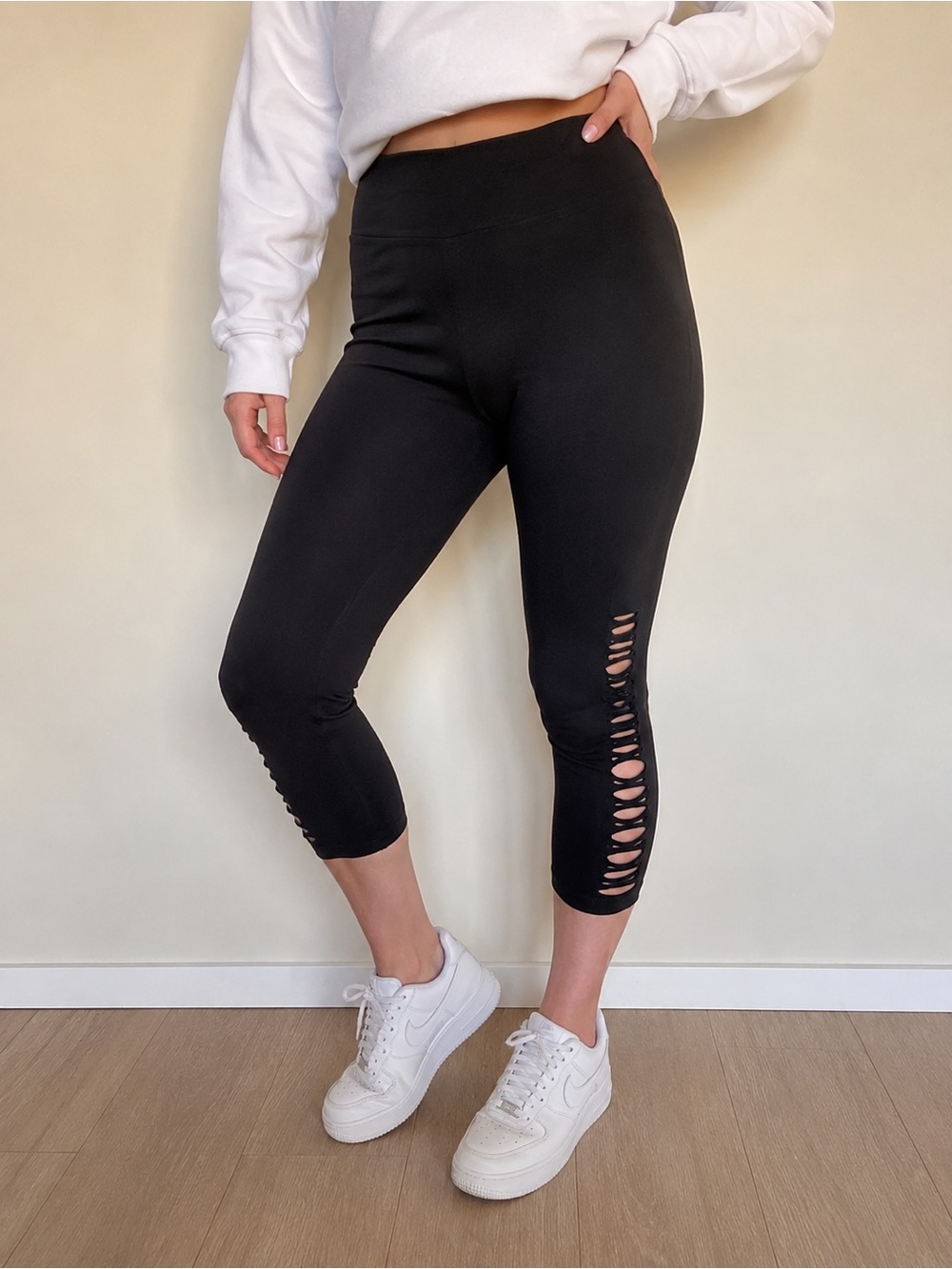 torrid Black Ripped Side Leggings